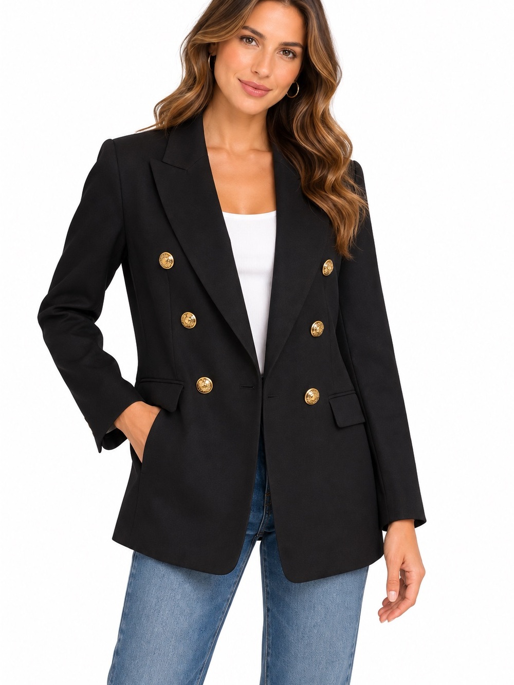 Banana Republic Black Double-Breasted Blazer with Gold Buttons